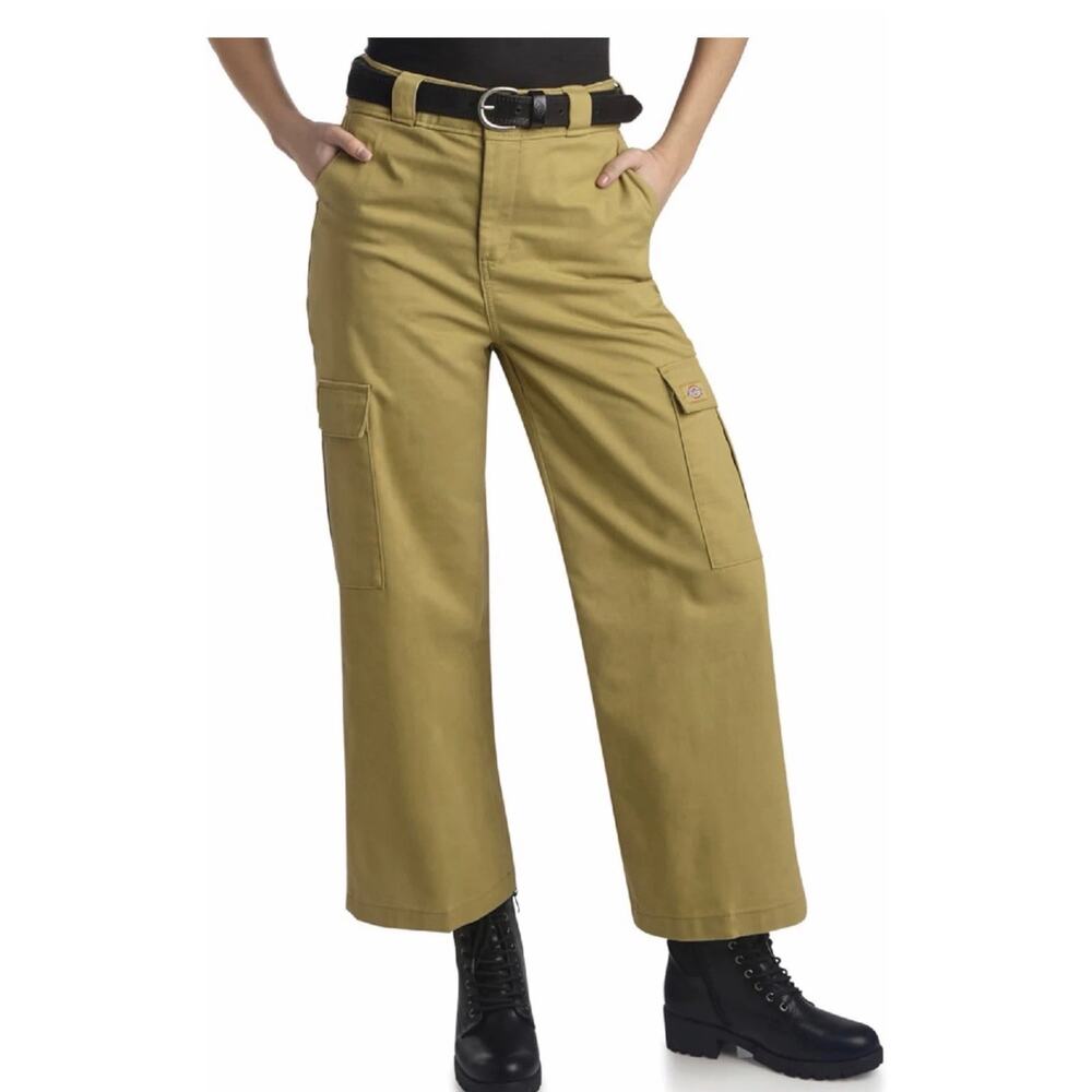 Dickies Women's Workwear Wide Leg Cropped Cargo Pants Sz 6R Khaki skateboarding